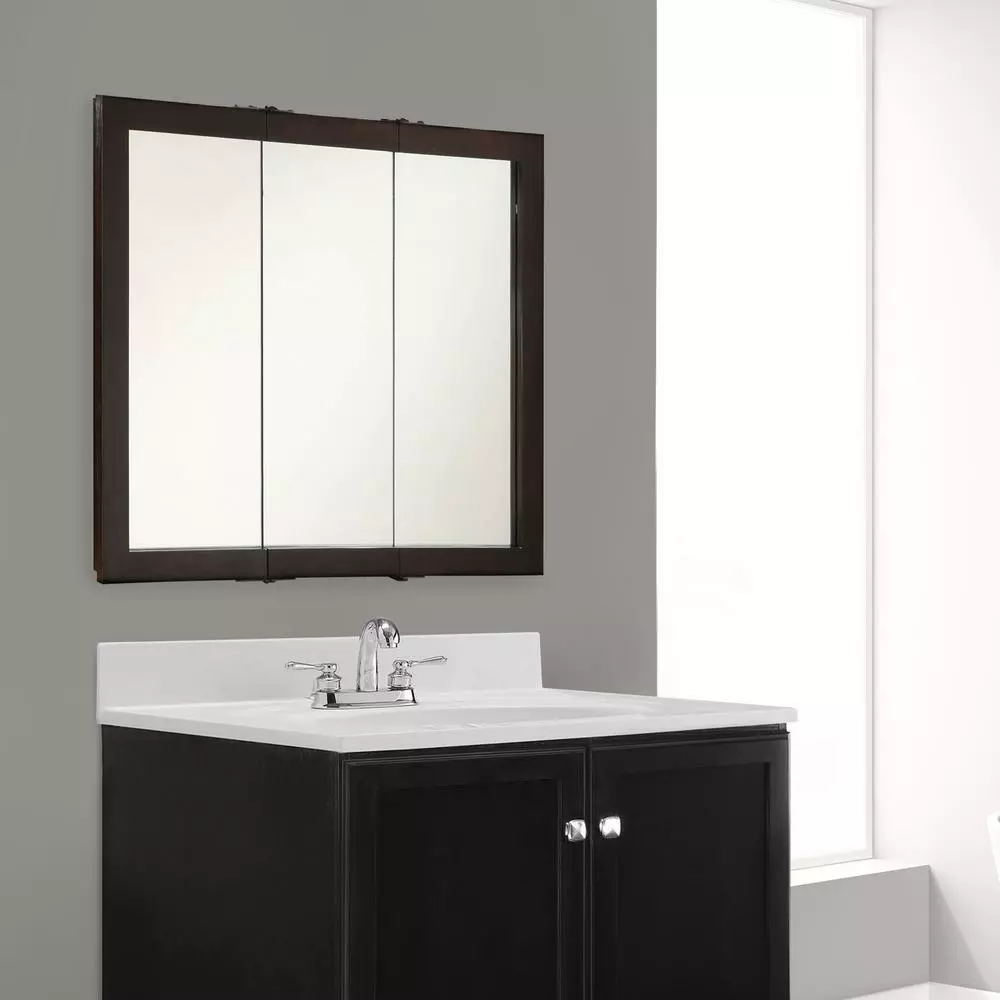 In Stock Hardwarestore Delivery Ventura 36 In. W X 30 In. H X 6 In. D Framed Tri-View Surface-Mount Bathroom Medicine Cabinet In Espresso 5 In Stock Hardwarestore Delivery Ventura 36 In. W X 30 In. H X 6 In. D Framed Tri-View Surface-Mount Bathroom Medicine Cabinet In Espresso - Image 3