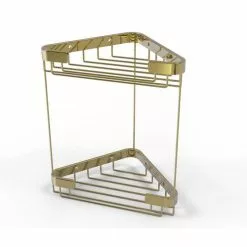 Allied Brass Double Tier Corner Shower Basket In Unlacquered Brass