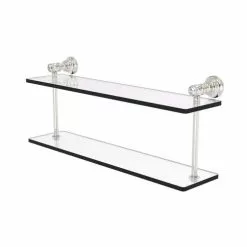 Allied Brass Carolina Crystal Satin Nickel 2-Tier Brass Wall Mount Bathroom Shelf