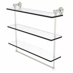 Allied Brass Carolina Crystal Satin Nickel 3-Tier Brass Wall Mount Bathroom Shelf