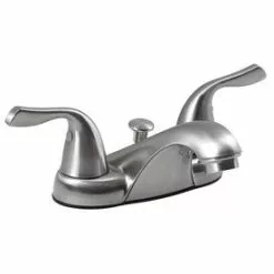 Project Source Brushed Nickel 2-Handle 4-in Centerset WaterSense Bathroom Sink Faucet With Drain