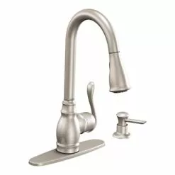 DeWALT Moen Anabelle Stainless Steel 1-Handle Deck Mount Pull-Down Kitchen Faucet (Deck Plate Included)