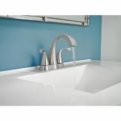 Moen Oxby Spot Resist Brushed Nickel 2-handle 4-in Centerset WaterSense Bathroom Sink Faucet With Drain