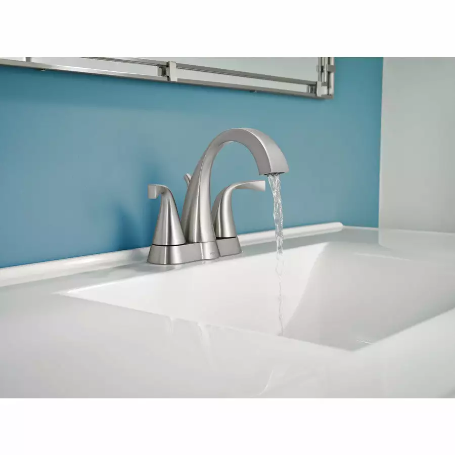 Moen Oxby Spot Resist Brushed Nickel 2-handle 4-in Centerset WaterSense Bathroom Sink Faucet With Drain 3 Moen Oxby Spot Resist Brushed Nickel 2-handle 4-in Centerset WaterSense Bathroom Sink Faucet With Drain