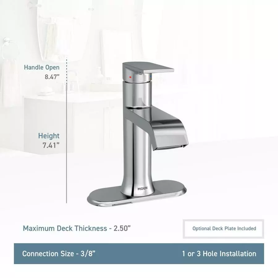 Moen Genta Brushed Nickel 1-handle Single Hole WaterSense Bathroom Sink Faucet With Drain 8 Moen Genta Brushed Nickel 1-handle Single Hole WaterSense Bathroom Sink Faucet With Drain - Image 6