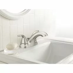 Moen Adler Spot Resist Brushed Nickel 2-handle 4-in Centerset WaterSense Bathroom Sink Faucet With Drain -Bath and Faucet shop 026508271766 08176356 1800x1800