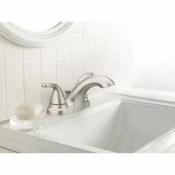 Moen Adler Spot Resist Brushed Nickel 2-handle 4-in Centerset WaterSense Bathroom Sink Faucet With Drain -Bath and Faucet shop 026508271766 10730750 1800x1800