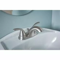 Moen Adler Spot Resist Brushed Nickel 2-handle 4-in Centerset WaterSense Bathroom Sink Faucet With Drain -Bath and Faucet shop 026508271766 10730752 1800x1800