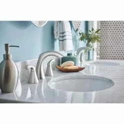 Moen Lindor Spot Resist Brushed Nickel 2-handle Widespread WaterSense Bathroom Sink Faucet With Drain 16 Moen Lindor Spot Resist Brushed Nickel 2-handle Widespread WaterSense Bathroom Sink Faucet With Drain -Bath and Faucet shop 026508282694 09256855 1800x1800