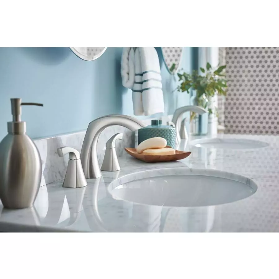 Moen Lindor Spot Resist Brushed Nickel 2-handle Widespread WaterSense Bathroom Sink Faucet With Drain 8 Moen Lindor Spot Resist Brushed Nickel 2-handle Widespread WaterSense Bathroom Sink Faucet With Drain - Image 6