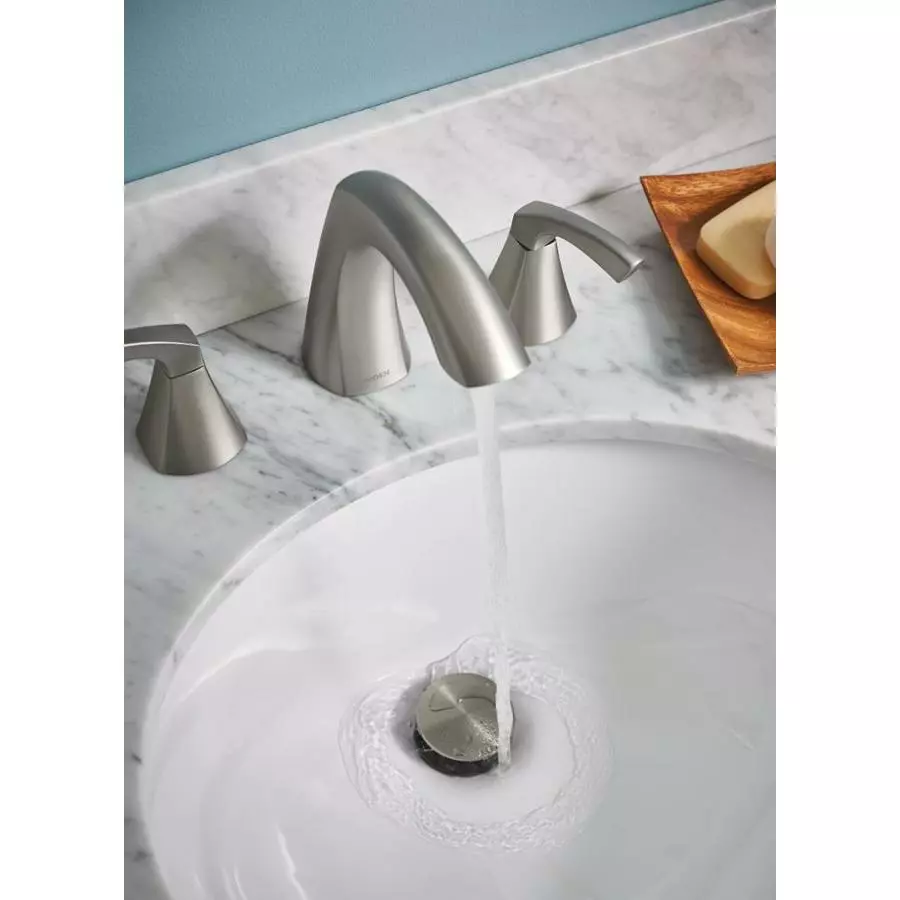 Moen Lindor Spot Resist Brushed Nickel 2-handle Widespread WaterSense Bathroom Sink Faucet With Drain 4 Moen Lindor Spot Resist Brushed Nickel 2-handle Widespread WaterSense Bathroom Sink Faucet With Drain - Image 2