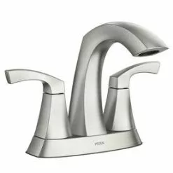 Moen Lindor Spot Resist Brushed Nickel 2-Handle 4-in Centerset WaterSense Bathroom Sink Faucet With Drain