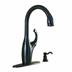 In Stock Hardwarestore Delivery Contemporary Single-Handle Pull-Down Sprayer Kitchen Faucet With Soap Dispenser In Mediterranean Bronze