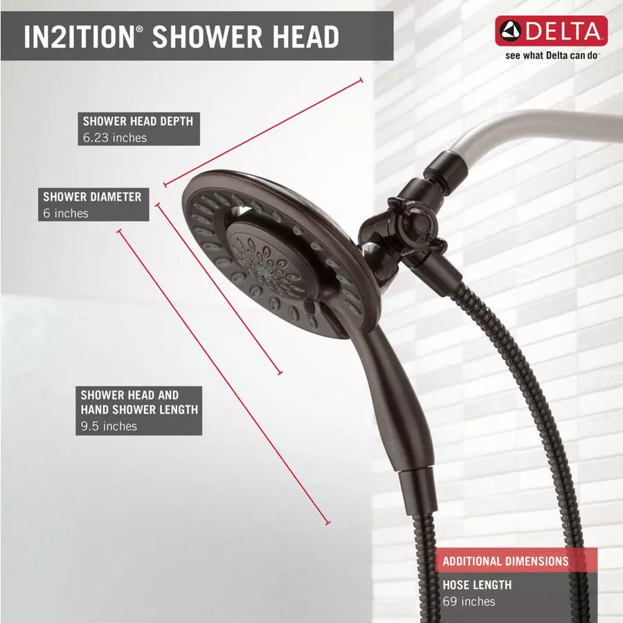 Delta In2ition Venetian Bronze 4-Spray Dual Shower Head 1.75-GPM (6.6-LPM) 9 Delta In2ition Venetian Bronze 4-Spray Dual Shower Head 1.75-GPM (6.6-LPM) - Image 7