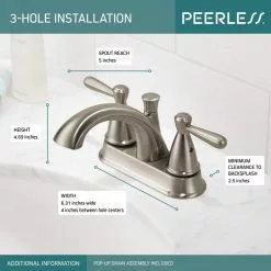 Peerless Bayside Brushed Nickel 2-handle 4-in Centerset WaterSense Bathroom Sink Faucet With Drain -Bath and Faucet shop 034449837927 10576814 1800x1800
