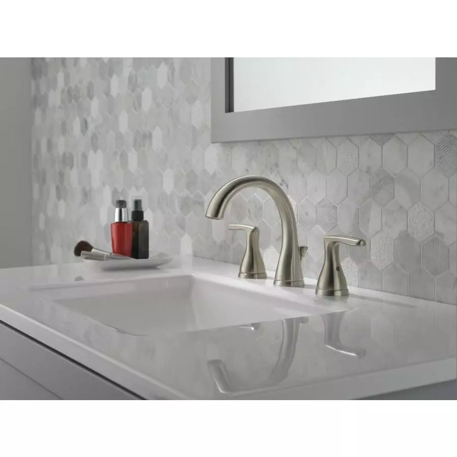 Delta Dulcet Brushed Nickel 2-handle Widespread WaterSense Bathroom Sink Faucet With Drain 5 Delta Dulcet Brushed Nickel 2-handle Widespread WaterSense Bathroom Sink Faucet With Drain - Image 3