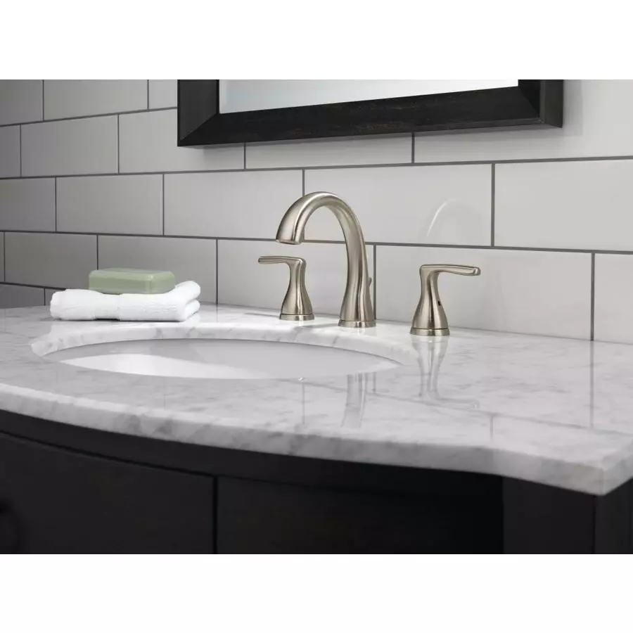 Delta Dulcet Brushed Nickel 2-handle Widespread WaterSense Bathroom Sink Faucet With Drain 6 Delta Dulcet Brushed Nickel 2-handle Widespread WaterSense Bathroom Sink Faucet With Drain - Image 4