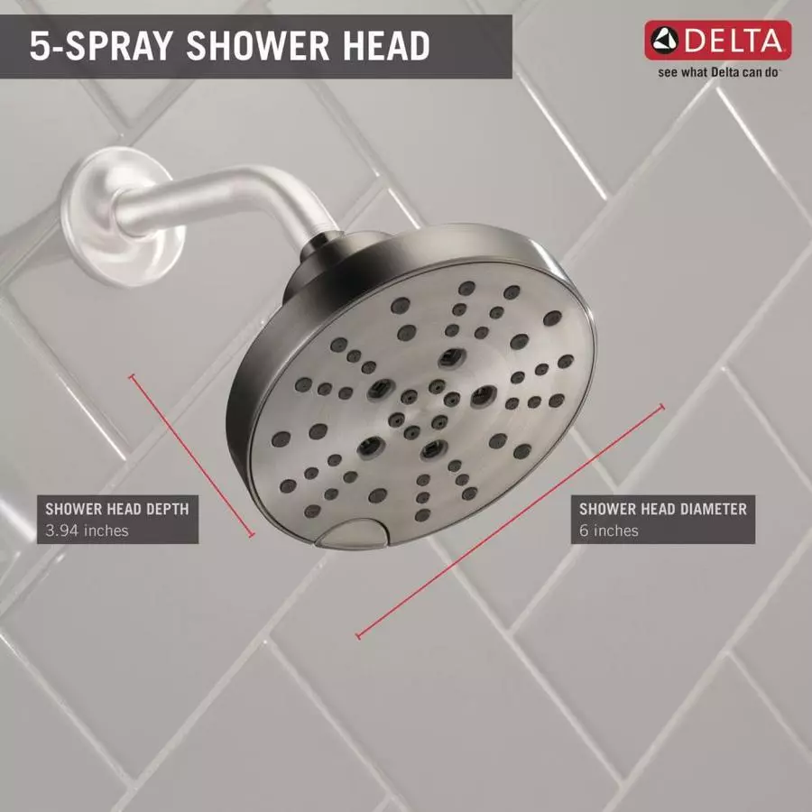 Delta Universal Showering Components Stainless 5-Spray Rain Shower Head 1.75-GPM (6.6-LPM) 4 Delta Universal Showering Components Stainless 5-Spray Rain Shower Head 1.75-GPM (6.6-LPM) - Image 2