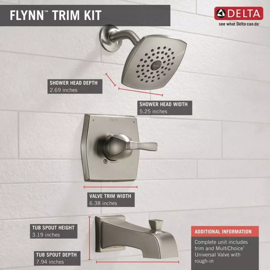 Delta Flynn Stainless 1-Handle Bathtub And Shower Faucet With Valve 4 Delta Flynn Stainless 1-Handle Bathtub And Shower Faucet With Valve - Image 2