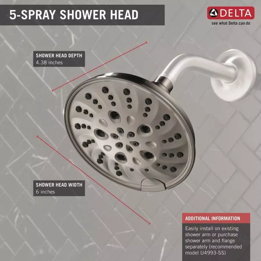 Delta Universal Showering Components Brushed Nickel 5-Spray Shower Head 1.75-GPM (6.6-LPM) 4 Delta Universal Showering Components Brushed Nickel 5-Spray Shower Head 1.75-GPM (6.6-LPM) - Image 2