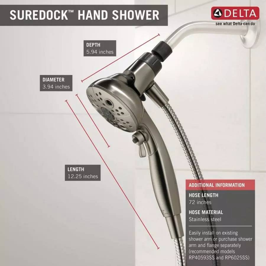 Delta Universal Showering Components Brushed Nickel 6-Spray Handheld Shower 1.75-GPM (6.6-LPM) 4 Delta Universal Showering Components Brushed Nickel 6-Spray Handheld Shower 1.75-GPM (6.6-LPM) - Image 2