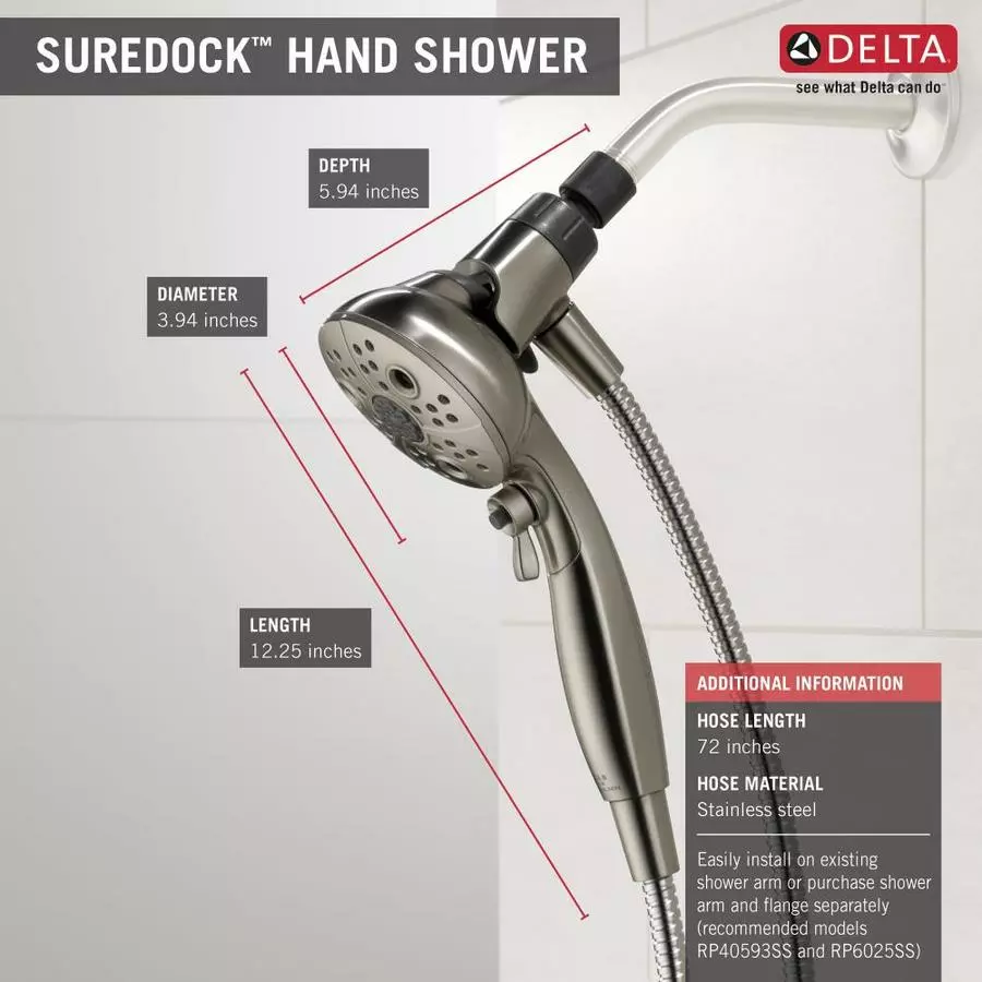 Delta Universal Showering Components Brushed Nickel 6-Spray Handheld Shower 1.75-GPM (6.6-LPM) 17 Delta Universal Showering Components Brushed Nickel 6-Spray Handheld Shower 1.75-GPM (6.6-LPM) - Image 15