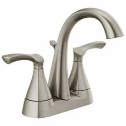 Delta Sandover Spotshield Brushed Nickel 2-Handle 4-in Centerset WaterSense Bathroom Sink Faucet With Drain