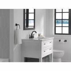 Delta Sandover Matte Black 2-handle Widespread WaterSense Bathroom Sink Faucet With Drain