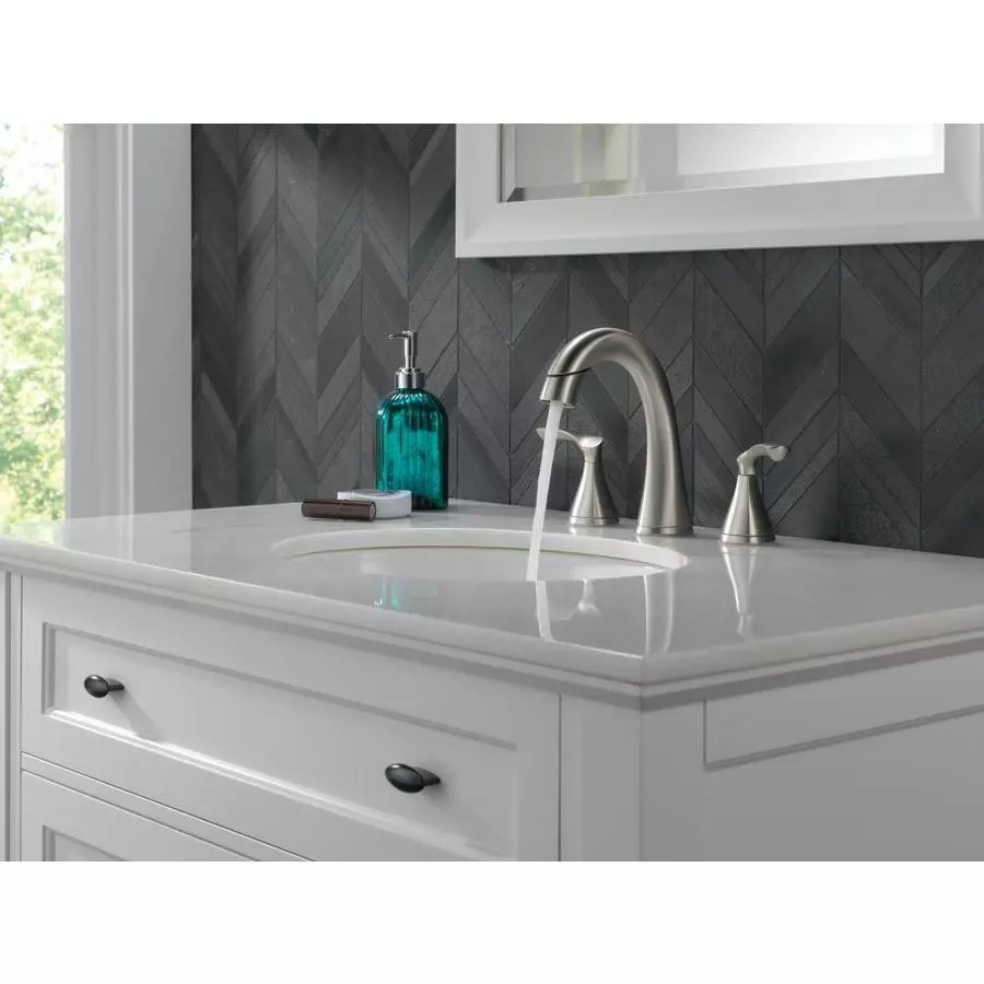 Delta Sandover Spotshield Brushed Nickel 2-handle Widespread WaterSense Bathroom Sink Faucet With Drain 6 Delta Sandover Spotshield Brushed Nickel 2-handle Widespread WaterSense Bathroom Sink Faucet With Drain - Image 4