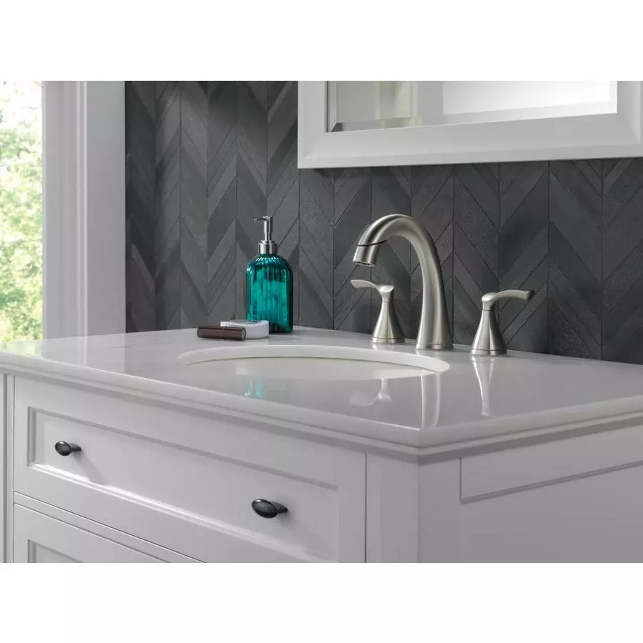 Delta Sandover Spotshield Brushed Nickel 2-handle Widespread WaterSense Bathroom Sink Faucet With Drain 7 Delta Sandover Spotshield Brushed Nickel 2-handle Widespread WaterSense Bathroom Sink Faucet With Drain - Image 5