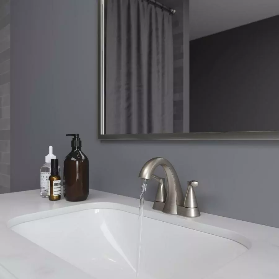 Pfister Masey Brushed Nickel 2-handle 4-in Centerset WaterSense Bathroom Sink Faucet With Drain 11 Pfister Masey Brushed Nickel 2-handle 4-in Centerset WaterSense Bathroom Sink Faucet With Drain - Image 9