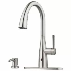 Metabo HPT (was Hitachi Power Tools) Pfister Raya Spot Defense Stainless Steel 1-Handle Deck Mount Pull-Down Touchless Residential Kitchen Faucet (Deck Plate Included)