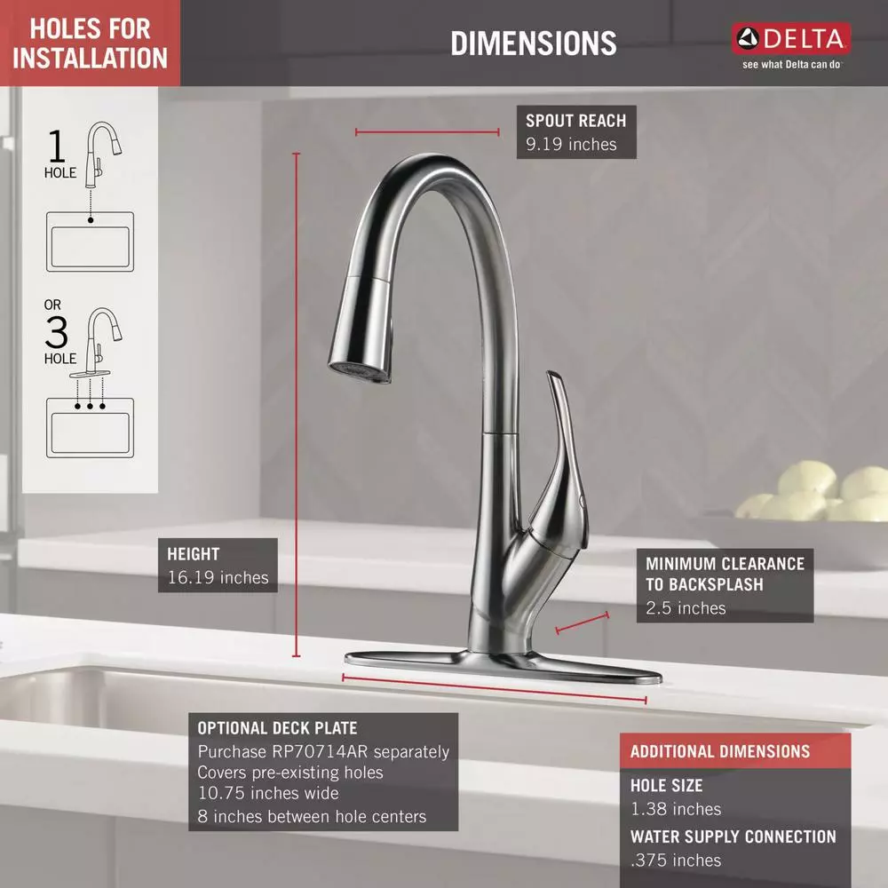In Stock Hardwarestore Delivery Esque Single-Handle Pull-Down Sprayer Kitchen Faucet With ShieldSpray Technology In Arctic Stainless 5 In Stock Hardwarestore Delivery Esque Single-Handle Pull-Down Sprayer Kitchen Faucet With ShieldSpray Technology In Arctic Stainless - Image 3