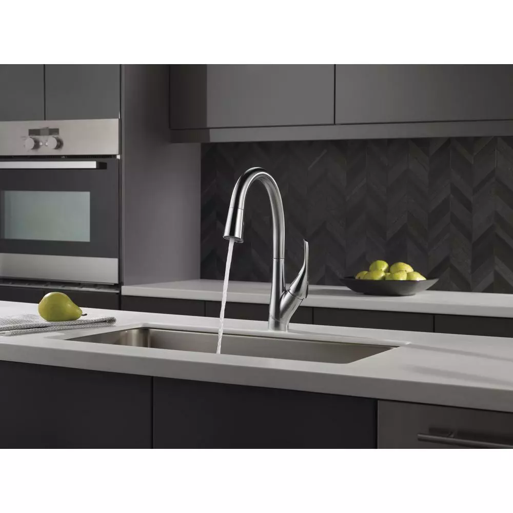 In Stock Hardwarestore Delivery Esque Single-Handle Pull-Down Sprayer Kitchen Faucet With ShieldSpray Technology In Arctic Stainless 7 In Stock Hardwarestore Delivery Esque Single-Handle Pull-Down Sprayer Kitchen Faucet With ShieldSpray Technology In Arctic Stainless - Image 5