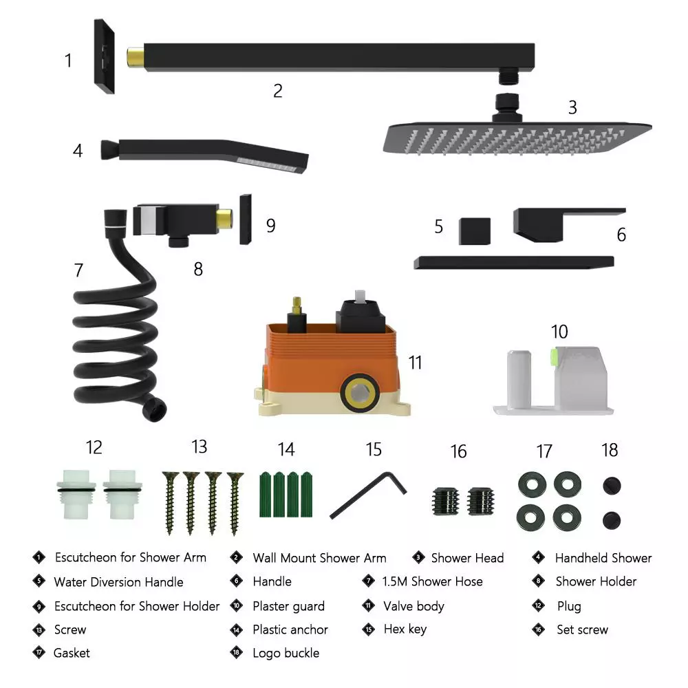 In Stock Hardwarestore Delivery 1-Spray Square High Pressure Wall Bar Shower Kit Bathroom Shower System With Hand Shower In Black 7 In Stock Hardwarestore Delivery 1-Spray Square High Pressure Wall Bar Shower Kit Bathroom Shower System With Hand Shower In Black - Image 5