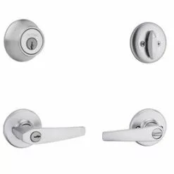Hardwarestoredelivery Kwikset Delta Satin Chrome Single-Cylinder Deadbolt Universal Keyed Entry Door Handle Combo Pack (1 Handle And 1 Deadbolt)