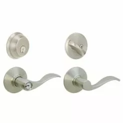 Hardwarestoredelivery Schlage FB50 Accent Accent Satin Nickel Single-Cylinder Deadbolt Reversible Keyed Entry Door Handle Combo Pack 1 Handle And 1 Deadbolt