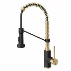 In Stock Hardwarestore Delivery Single-Handle Pull-Down Kitchen Faucet With Dual Function Sprayhead In Spot Free Antique Champagne Bronze/Matte Black