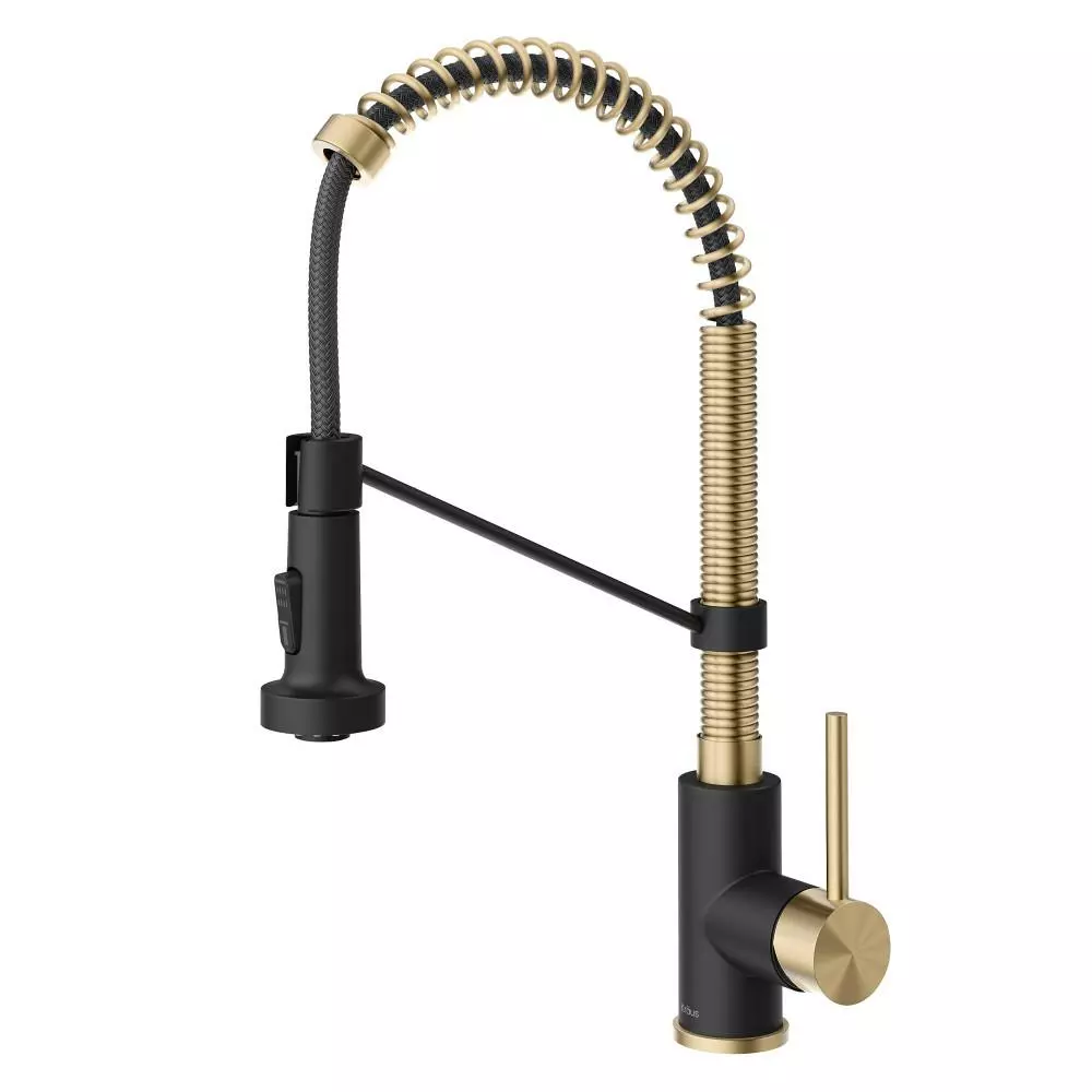 In Stock Hardwarestore Delivery Single-Handle Pull-Down Kitchen Faucet With Dual Function Sprayhead In Spot Free Antique Champagne Bronze/Matte Black 3 In Stock Hardwarestore Delivery Single-Handle Pull-Down Kitchen Faucet With Dual Function Sprayhead In Spot Free Antique Champagne Bronze/Matte Black