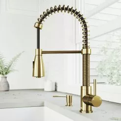 In Stock Hardwarestore Delivery Brant Single-Handle Pull-Down Sprayer Kitchen Faucet With Soap Dispenser In Matte Gold -Bath and Faucet shop 0a07d2d6c519d4de041a172d79f002b5 1800x1800