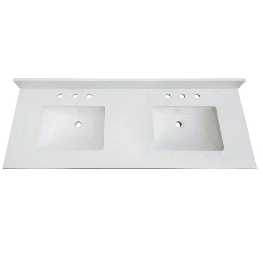 In Stock Hardwarestore Delivery 61 In. W X 22 In. D X 0.75 In. H Quartz Vanity Top In Carrara White With White Basin 3 In Stock Hardwarestore Delivery 61 In. W X 22 In. D X 0.75 In. H Quartz Vanity Top In Carrara White With White Basin