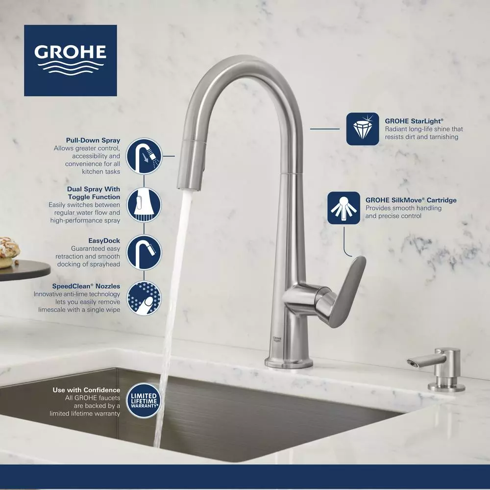 In Stock Hardwarestore Delivery Veletto Single-Handle Pull-Down Dual Sprayer Kitchen Faucet With Soap Dispenser In SuperSteel InfinityFinish 6 In Stock Hardwarestore Delivery Veletto Single-Handle Pull-Down Dual Sprayer Kitchen Faucet With Soap Dispenser In SuperSteel InfinityFinish - Image 4