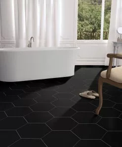 Super Arbor Opal Black Porcelain Tile 11 Super Arbor Opal Black Porcelain Tile -Bath and Faucet shop 100888619 vendor0918 opal black hexagon porcelain tile bathroom room 1800x1800