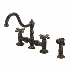 In Stock Hardwarestore Delivery 2-Handle Bridge Kitchen Faucet With Metal Side Sprayer In Oil Rubbed Bronze