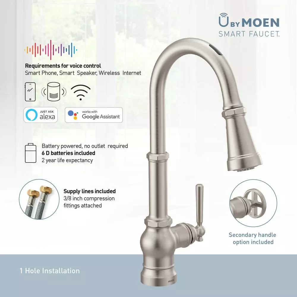 In Stock Hardwarestore Delivery U By Moen Paterson Single-Handle Pull-Down Sprayer Smart Kitchen Faucet With Voice Control And PowerBoost In Matte Black 7 In Stock Hardwarestore Delivery U By Moen Paterson Single-Handle Pull-Down Sprayer Smart Kitchen Faucet With Voice Control And PowerBoost In Matte Black - Image 5