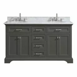 In Stock Hardwarestore Delivery Windlowe 61 In. W X 22 In. D X 35 In. H Bath Vanity In White With Carrera Marble Vanity Top In White With White Sink -Bath and Faucet shop 16b36db53d67b54746388b5680c81317 1800x1800