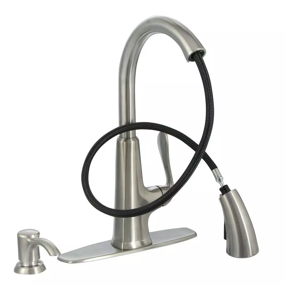In Stock Hardwarestore Delivery Pasadena Single-Handle Pull-Down Sprayer Kitchen Faucet With Soap Dispenser In Stainless Steel 4 In Stock Hardwarestore Delivery Pasadena Single-Handle Pull-Down Sprayer Kitchen Faucet With Soap Dispenser In Stainless Steel - Image 2