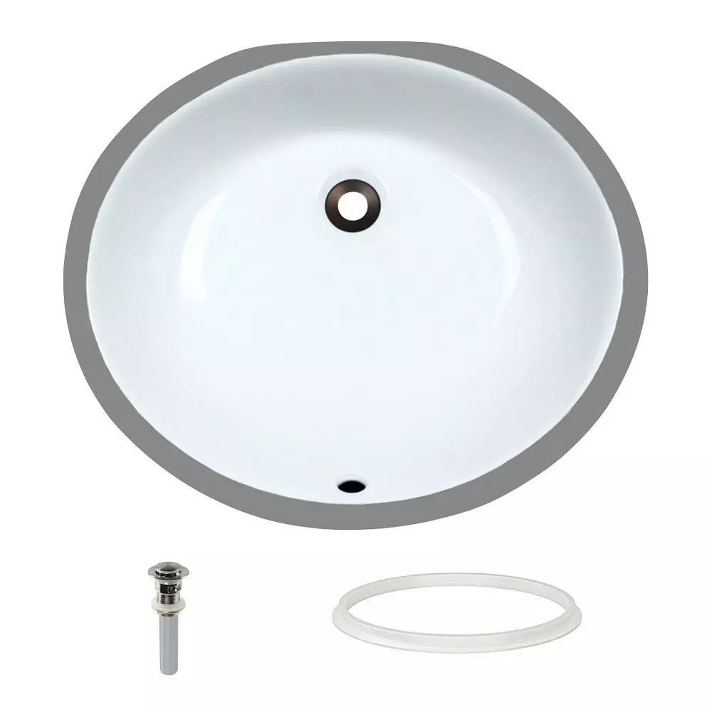 MR Direct 19 In. Undermount Bathroom Sink In White With White SinkLink And Pop-Up Drain In Brushed Nickel 5 MR Direct 19 In. Undermount Bathroom Sink In White With White SinkLink And Pop-Up Drain In Brushed Nickel - Image 3