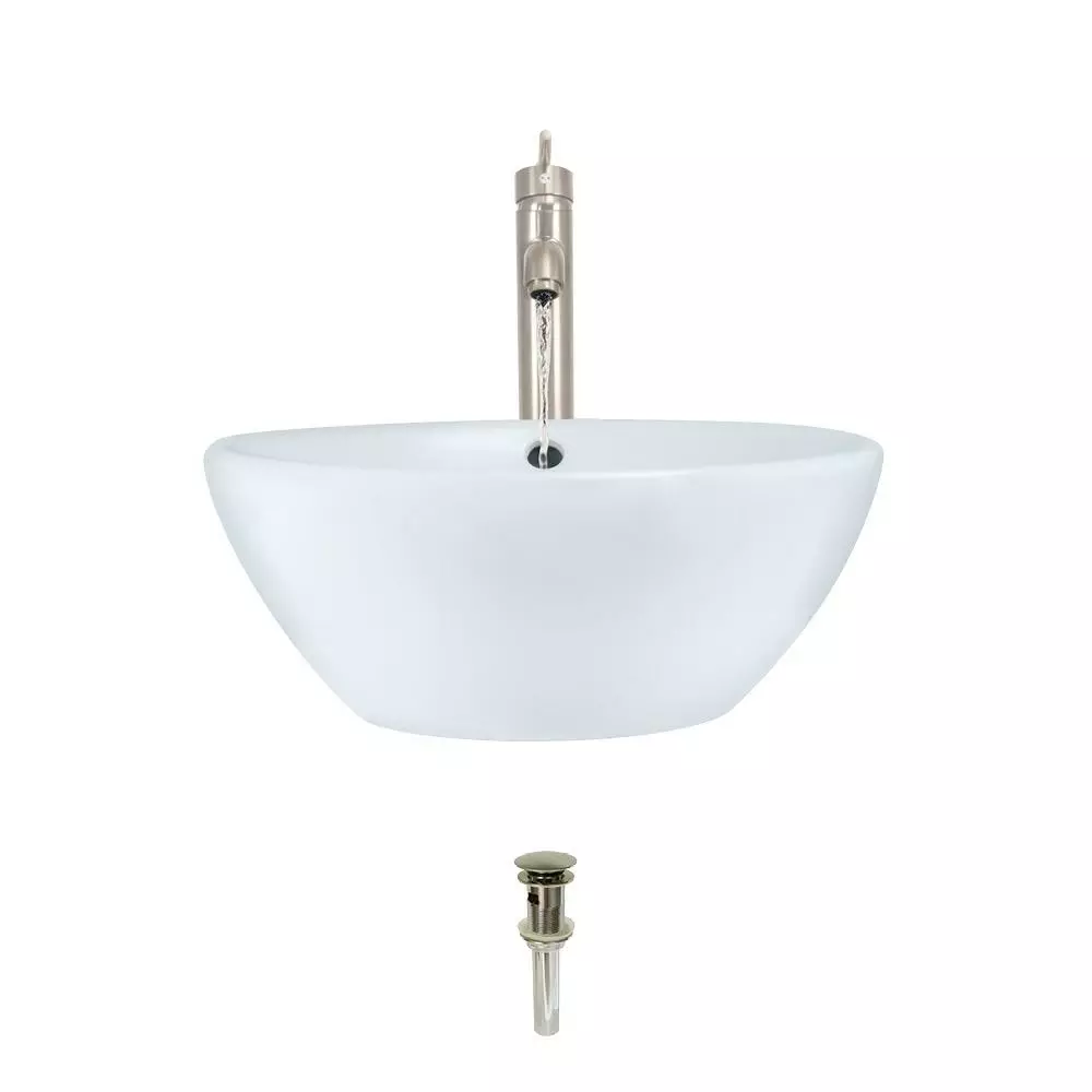 MR Direct Porcelain Vessel Sink In White With 718 Faucet And Pop-Up Drain In Brushed Nickel 3 MR Direct Porcelain Vessel Sink In White With 718 Faucet And Pop-Up Drain In Brushed Nickel