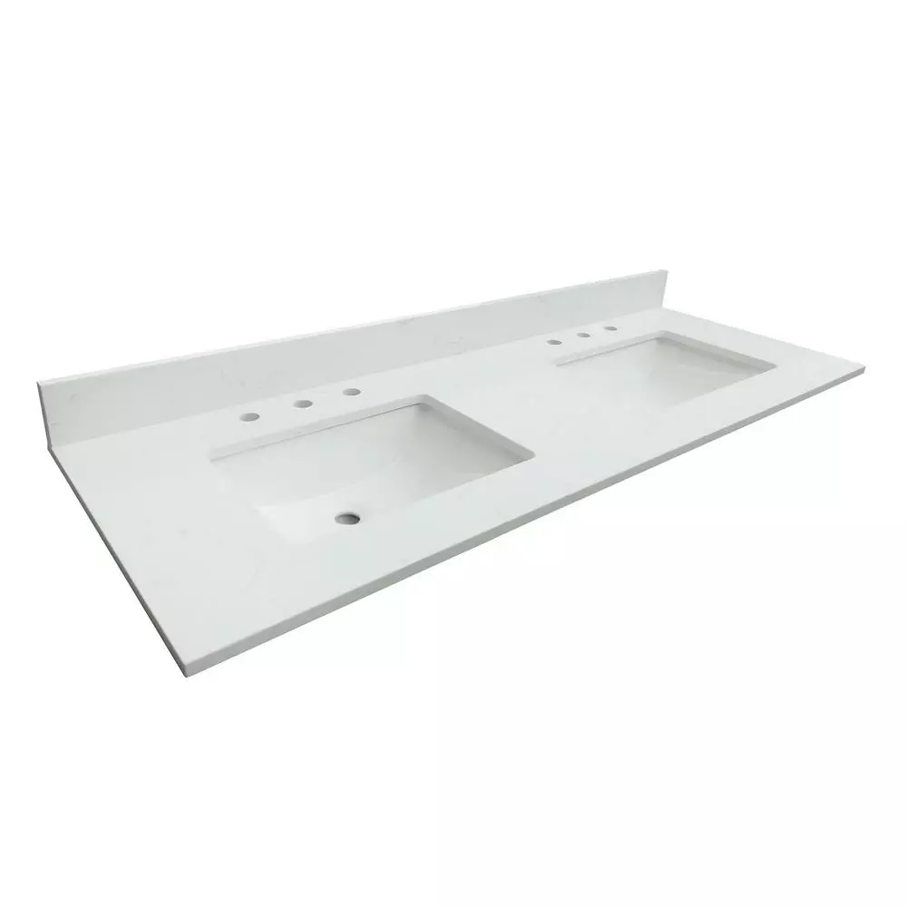 In Stock Hardwarestore Delivery 61 In. W X 22 In. D X 0.75 In. H Quartz Vanity Top In Carrara White With White Basin 5 In Stock Hardwarestore Delivery 61 In. W X 22 In. D X 0.75 In. H Quartz Vanity Top In Carrara White With White Basin - Image 3